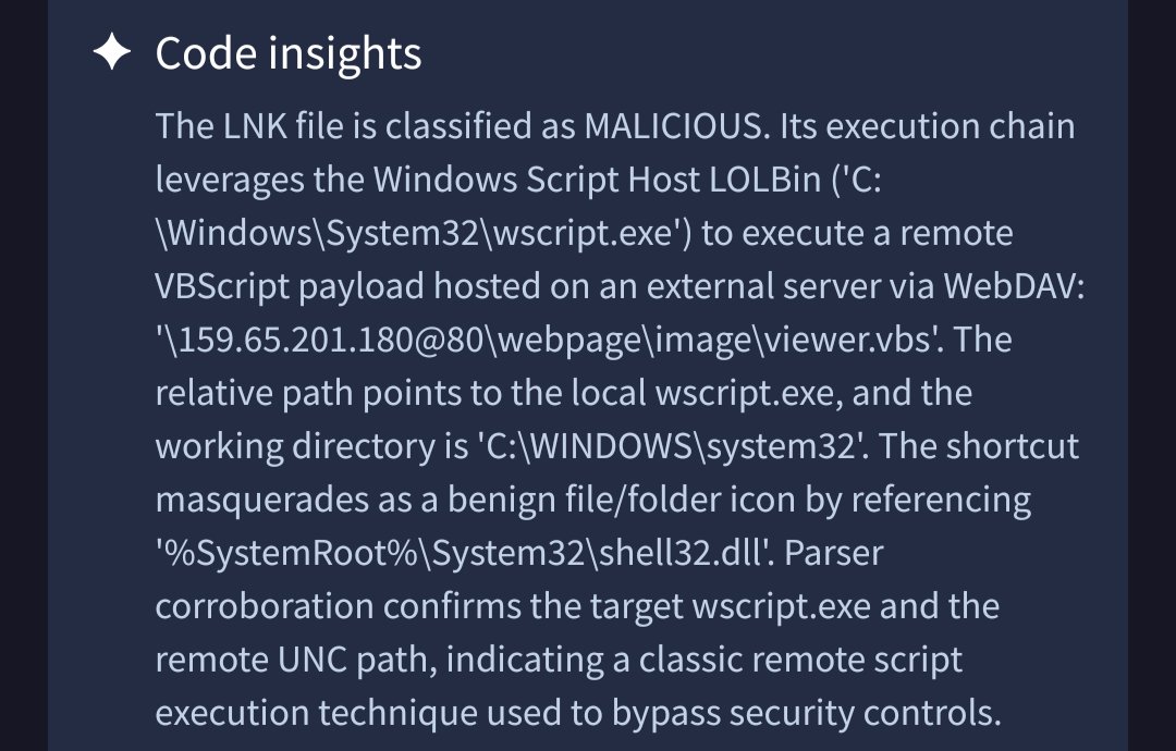 smica83's tweet photo. 'Screenshot 2.lnk' @abuse_ch 
https://t.co/nml37mJoqx
Next stage from #WebDAV 
159.65.201(.)180\webpage\image\viewer.vbs 
https://t.co/8DFNxULerZ https://t.co/3IP22v4iKI