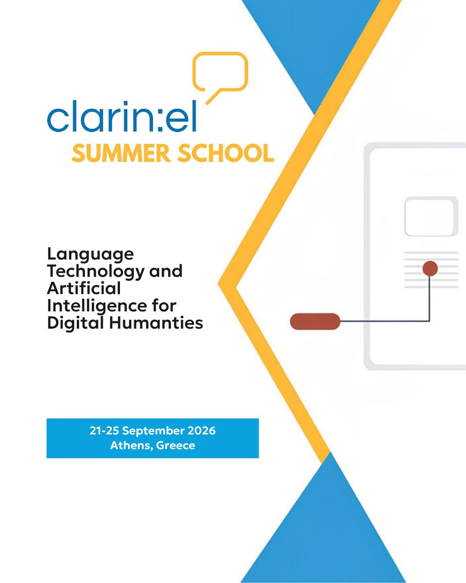 athenaRICinfo's tweet photo. How can AI reshape the future of Digital Humanities? This September, the Athena &amp; #CLARIN:EL welcome researchers &amp; students to Athens for the Summer School “Language Technology &amp; Artificial Intelligence for Digital Humanities”.

⏳ Apply by 31 May
➡️ More: https://t.co/j8bN5o2SYk https://t.co/9tz5m9ZQjI