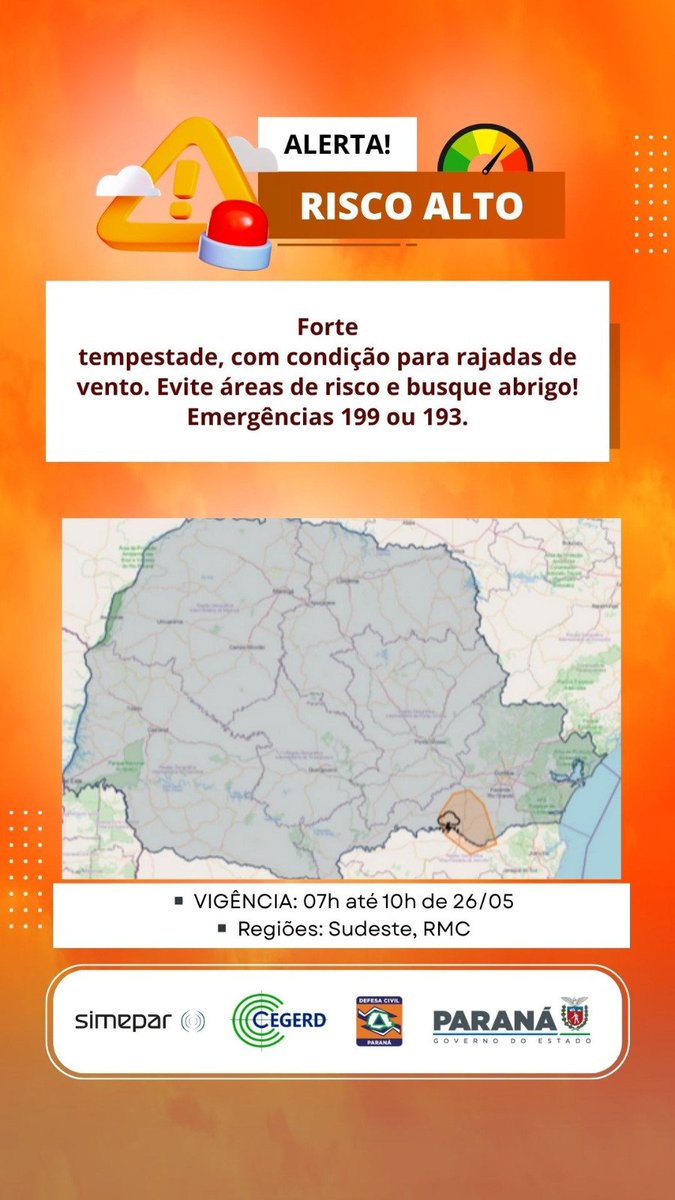 PRDEFESACIVIL's tweet photo. ⚠️AVISO CHUVAS INTENSAS⚠️
Acompanhe as áreas com alertas vigentes:
🚨 https://t.co/TnZk5PTlH5
💬 Receba alertas:
🚨 https://t.co/XzTenCFyqO
💬 Receba alertas via Telegram:
🚨 https://t.co/tVEVh2p12J
💬 Receba alertas via Whatsapp:
🚨 https://t.co/72YOBviQsp https://t.co/Q7OKIIW99s