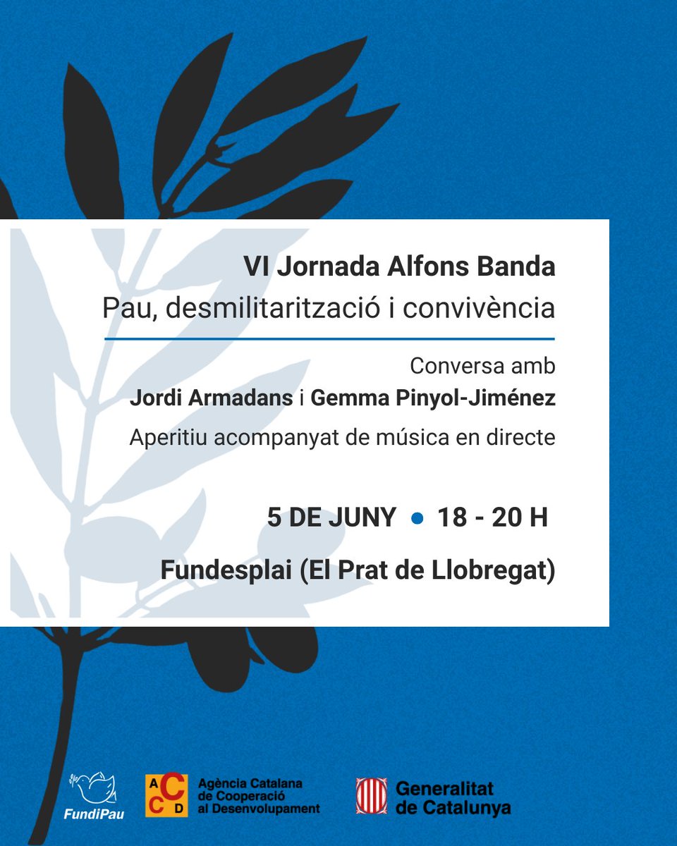 FundiPau's tweet photo. 🕊️ VI Jornada Alfons Banda: Pau, desmilitarització i convivència

En un context de militarització creixent i conflictes armats, reivindiquem la pau com una aposta imprescindible per a la convivència i la seguretat humana.

🔗 Inscripcions: https://t.co/IpfpxFC1kJ https://t.co/oQwO8s2Umt