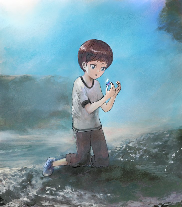 「何かを見つけた少年」|バイトのイラスト