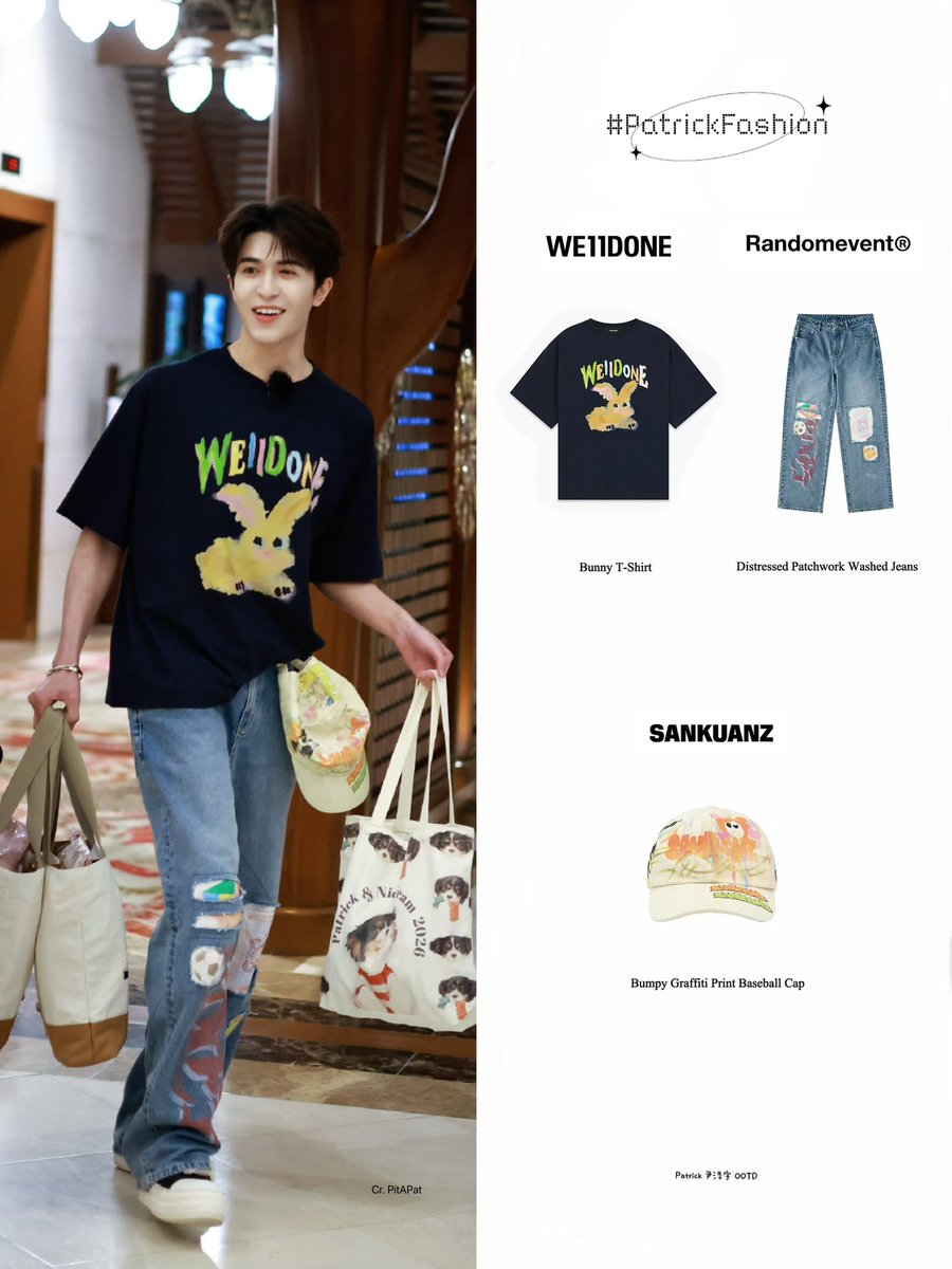 Patrickfs1020's tweet photo. 260520 | Patrick 🎥#TheChineseRestaurantS10 @patrick_pppat
➖#PatrickFashion➖
#We11done
✩ Bunny T-Shirt
#Randomevent
✩ Distressed Patchwork Washed Jeans
#SANKUANZ
✩ Bumpy Graffiti Print Baseball Cap
#ครัวจีน10 #แพทริค #แพทริคณัฐวรรธ์ #PatrickFinkler #尹浩宇 #YinHaoyu https://t.co/dOrFsGAPNi