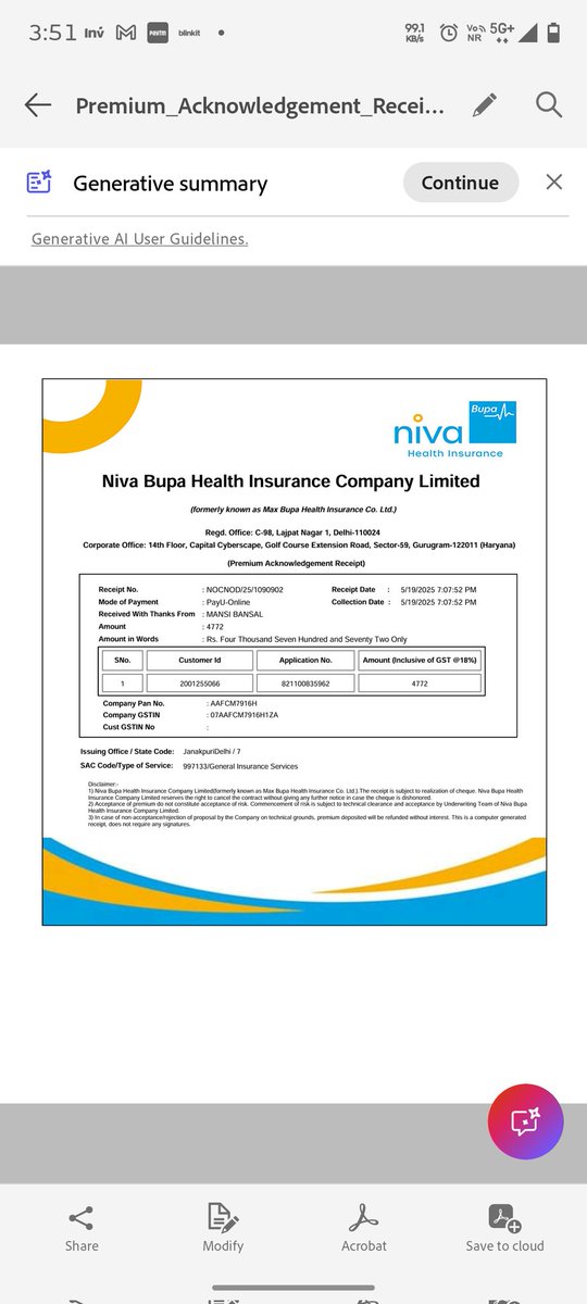 architaga's tweet photo. @NivaBupaSupport If it is a charge back case why NO COMMUNICATION was done from your side from 30th April 2025 till date and also if this amount is charged back why the company accepted ₹4772 on 19 may 2025 and kept this amount for the whole year @jagograhakjago https://t.co/toQMiP1qWq