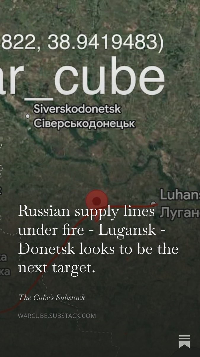 war_cube's tweet photo. NEW: Russian supply lines under fire - Lugansk - Donetsk looks to be the next target. 
https://t.co/UIullCnItC https://t.co/zQn76iVvQX