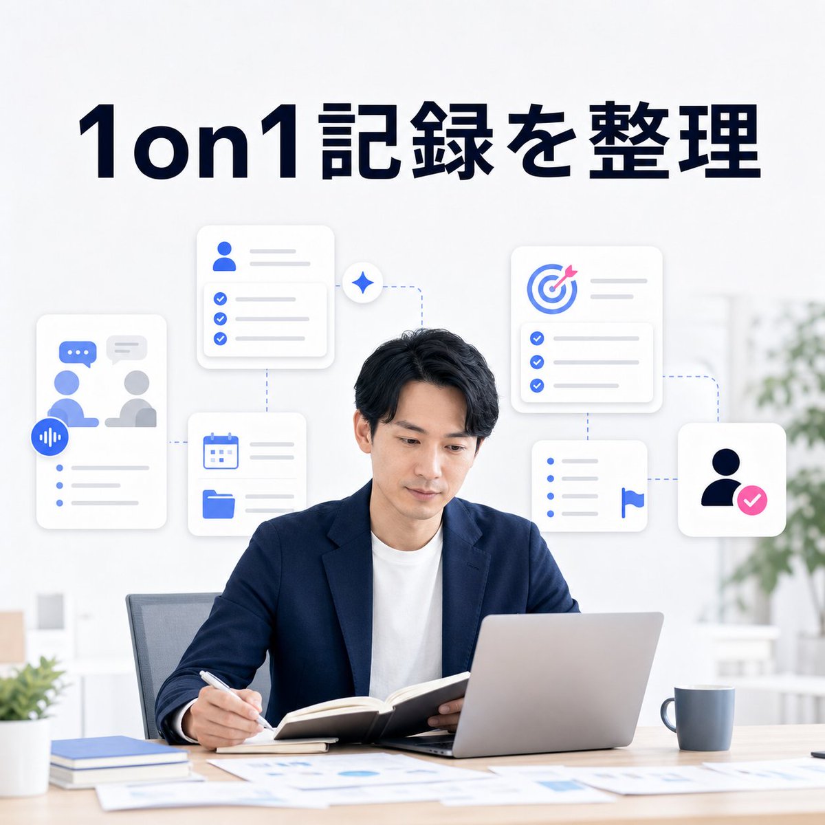 JapanNotta's tweet photo. ＼メモで終わらせない！／
Notta Brain活用術【1on1・評価篇】

1on1メモは残していても、評価面談前に探し直すのは意外と大変ですよね。

「前回どんな約束をしたっけ」
「成長が見えた具体例はどこだっけ」
「本人が話していた課題、その後どうなった？」

そんなときは、Notta Brainでメモをメンバーごとに整理しておくと便利です。

※プロンプト例はスレッドで↓