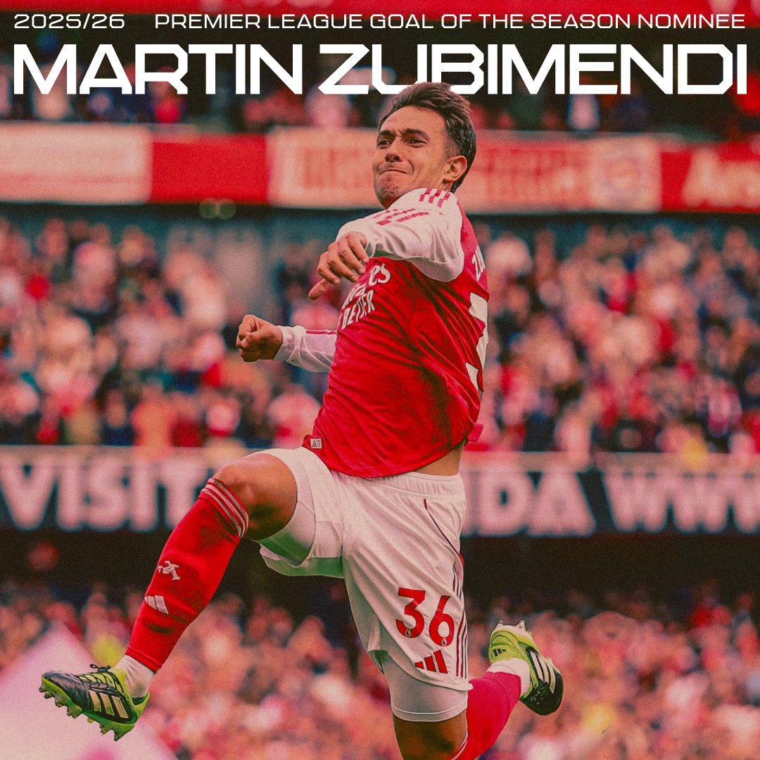 Arsenal's tweet photo. Opening his Arsenal account with a scorcher ☄️

Zubi's strike against Nottingham Forest earns a Premier League Goal of the Season nomination 👇