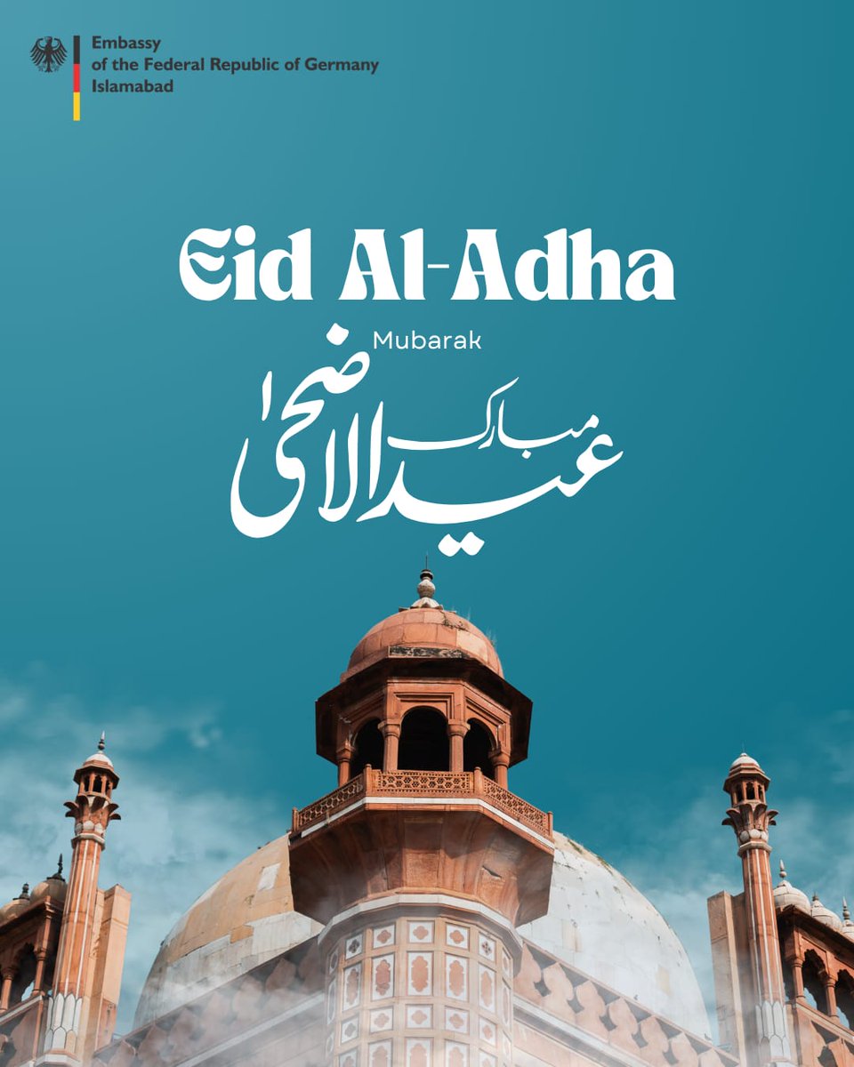 GermanyinPAK's tweet photo. The German embassy in Islamabad will remain closed on Wednesday, 27 May and Thursday, 28 May 2026. We wish a Happy Eid ul Adha to all those celebrating. https://t.co/2nrRWmOkbA