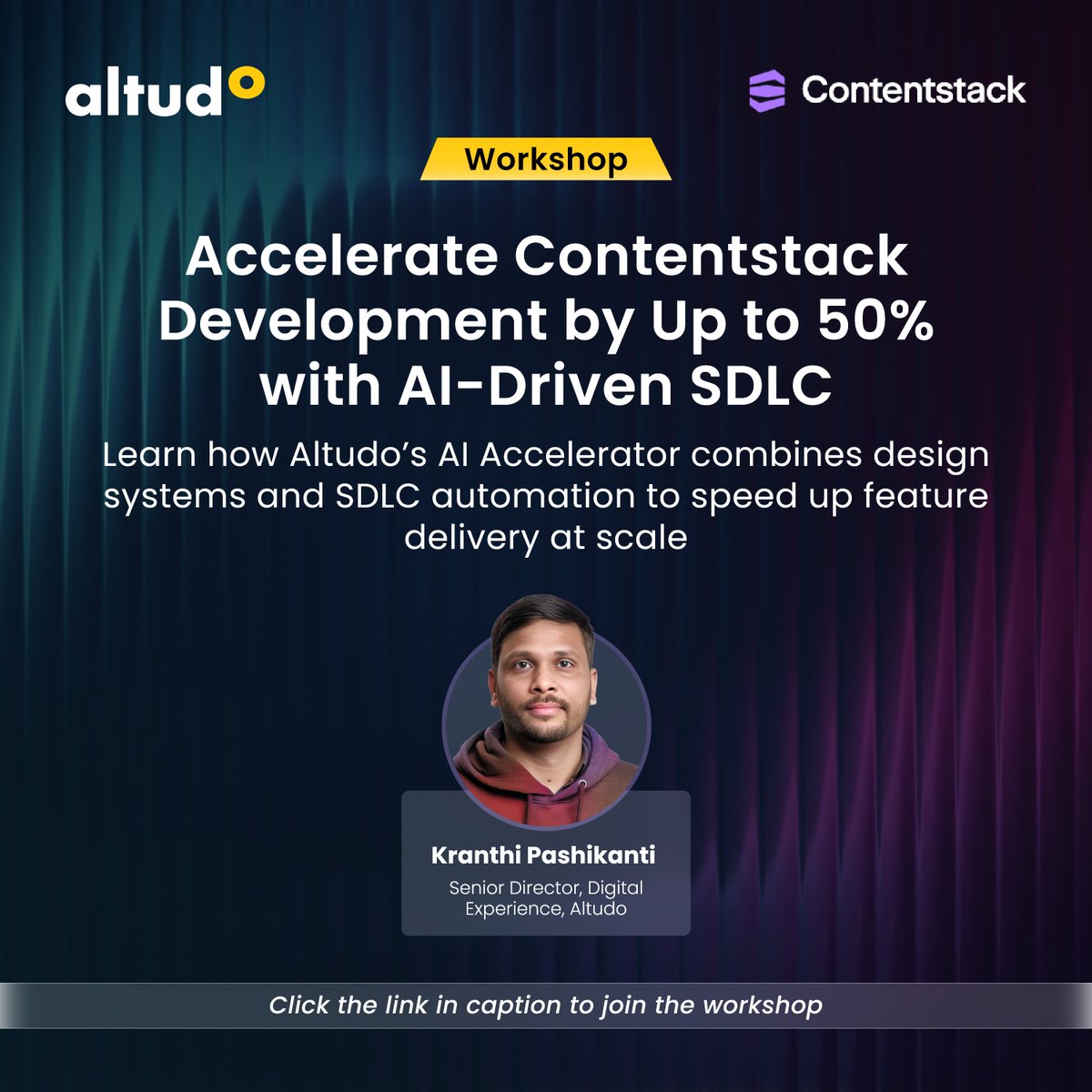 GoAltudo's tweet photo. Enterprise #Contentstack teams need faster releases and better digital experiences. That’s why AI-driven SDLC is a game changer. Join this workshop to see how Altudo’s AI Accelerator improves governance and consistency: https://t.co/qzXJM00lsK
 
 #AIinSDLC #AltudoWorkshops https://t.co/0TWe21ynmF