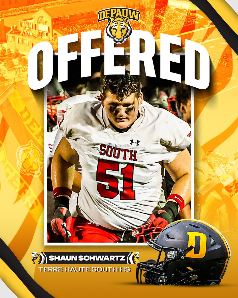 ShaunSchwa1961's tweet photo. After a good phone call with @MasonEspinosa1 I’m blessed to receive my first collegiate offer from @DePauwTigersFB Thankful for my family and God for helping me in my path✝️
@Indyrecruit_ @IndyWeOutHere @IndySportsZone @THS_FBRecruits @THSouthSports @THSBravesFB https://t.co/UpGjwh2gE6