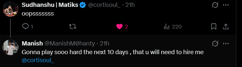 MatiksPagluu's tweet photo. Deleted Instagram for the next 10 days

I have 5 exams
Replacing doomscrolling with hardcore Matiks grind

Running an experiment:
Can Matiks improve my CGPA?
Also secretly trying to get hired by @MatiksHQ 

Gajendra7 on Matiks, I am coming for you
@cortisoul_ @SushantTimmapur https://t.co/aSydqs8bDU