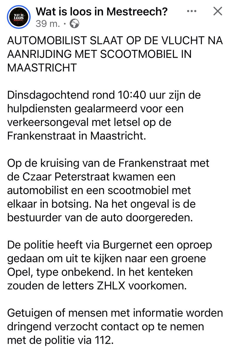 Bestuurder doorgereden na aanrijding met scootmobiel