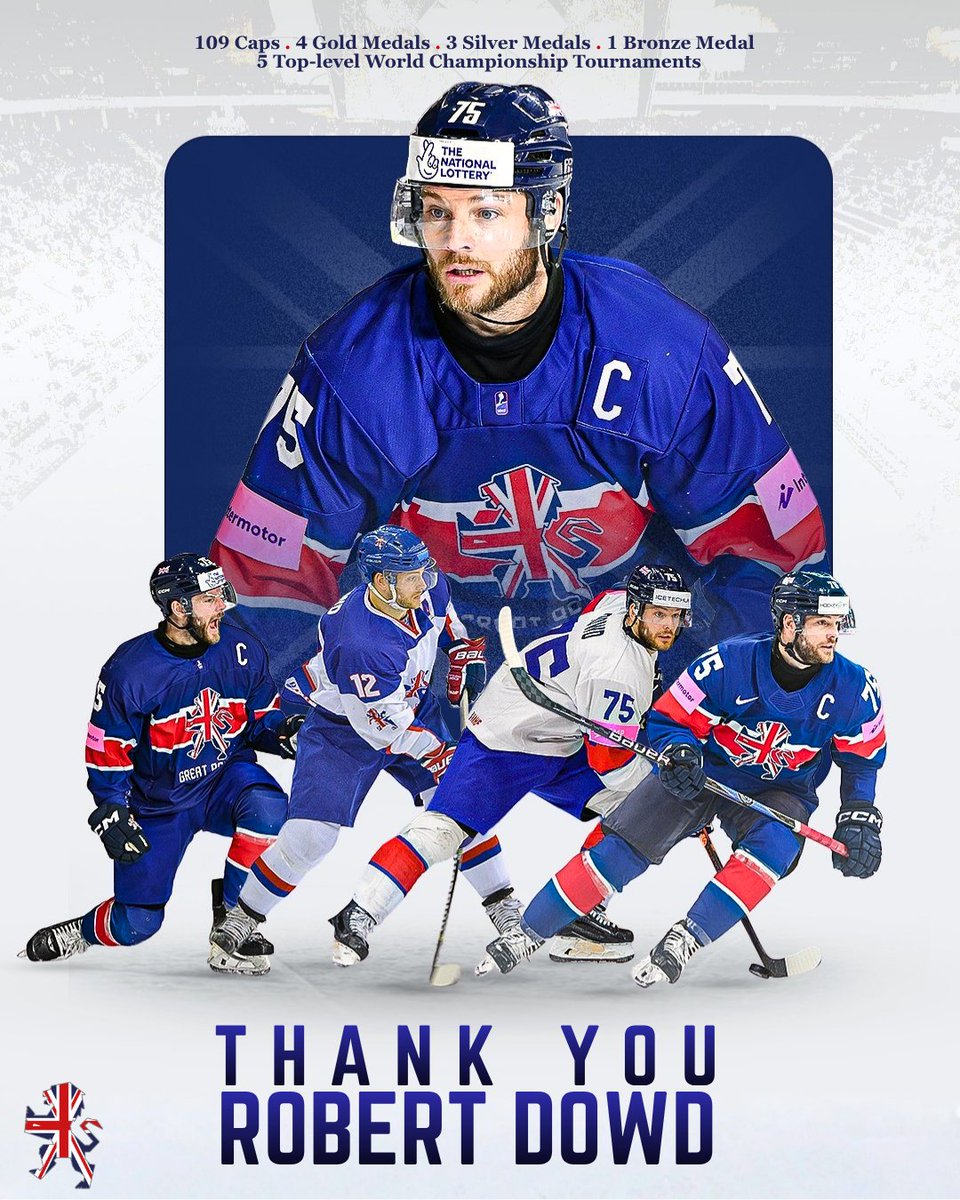 TeamGBicehockey's tweet photo. Thank you Dowdy 🙏

🥅 Robert Dowd scored last night against Germany in his final game for Great Britain

🔢 GB career in numbers ⤵️ https://t.co/QrXXxip4l0