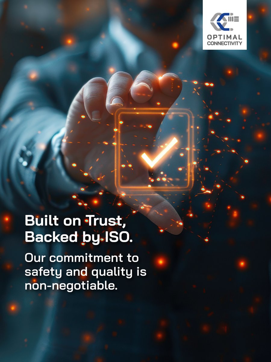 OC2MEofficial's tweet photo. Trust is earned through compliance. ✅

Our ISO 45001 and 9001 certifications ensure that while we build the future, we prioritize the safety of our team and the quality of your project.
#WorkplaceSafety #ISO45001 #QualityControl
#ConnectivitySolutions
#OPTIMALCONNECTIVITY #OC2ME https://t.co/sX3YQ9nVBU