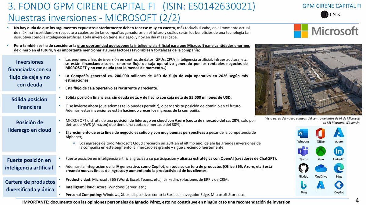 IPCastelblanque's tweet photo. Pero unos dólares abajo la cotización... ¿qué compramos??  ¡¡¡ MICROSOFT  $MSFT  !!!  

Muy coherente todo...  Lo bueno de ser un eterno bajista es que al final siempre aciertas alguna vez.. lo que ocurre hasta que aciertas es otra cosa...  

Debajo, las diapositivas con nuestra visión sobre  $MSFT  que enviamos a los inversores en la presentación del 4º trimestre 2025.

También la puedes encontrar aquí:  https://t.co/TioRbJMi0Z

en la presentación del 4º trimestre 2025, páginas 3 y 4.

ESTO NO ES RECOMENDACIÓN DE INVERSIÓN. CADA UNO DEBE HACER SUS PROPIOS ANÁLISIS.