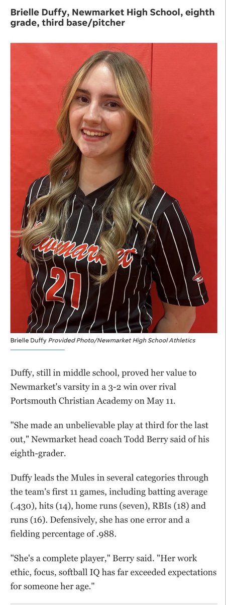 BrielleDuffyPC's tweet photo. Very thankful for the recognition. Thank you to all my coaches. 

@CrushGoldNH  @polarcrushNH @PCNHCoach @PrepSoftball @MaxPreps https://t.co/7oYSKrSf14