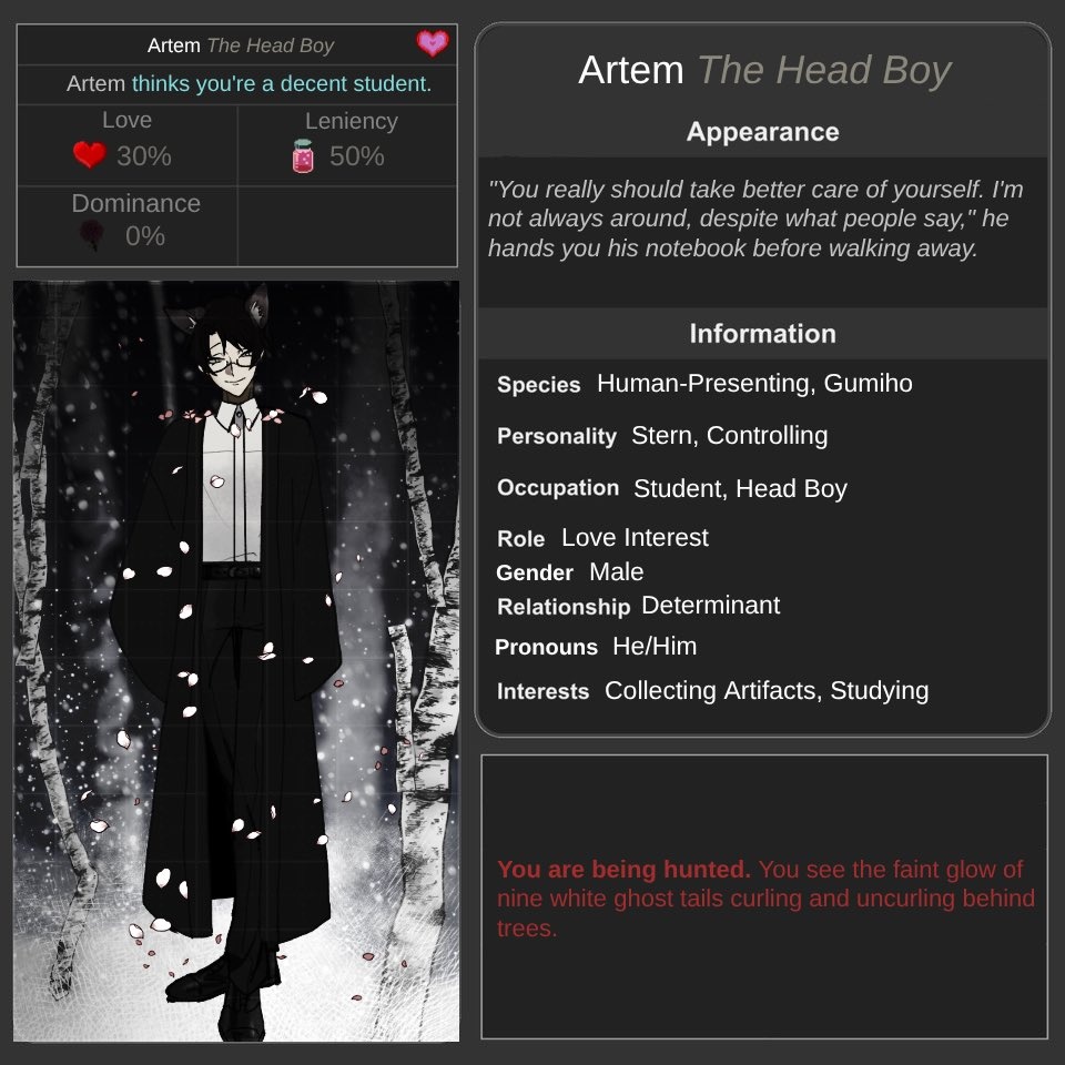 prettyfoxboy's tweet photo. Artem's character sheet (by @fawnfolio 💌 &amp; template by @erosunlikecupid 💌)

#dol #degreesoflewdity https://t.co/synjQCWujw