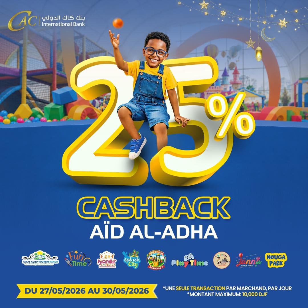 CACIntlBank's tweet photo. Les yeux qui brillent, le sourire qui s’illumine…

Faites plaisir à vos enfants en bénéficiant de 25% de remboursement dans vos aires de jeux préférées en payant avec MyCAC.

Du 27 au 30 mai 2026 https://t.co/4EBWtVjumh