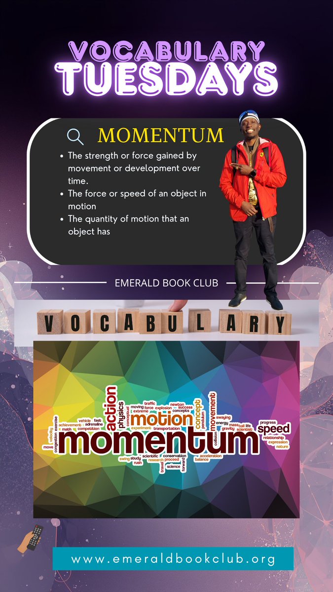 BookClubEmerald's tweet photo. 🌟 Word of the Day: Momentum

Momentum is the force that keeps us moving forward even after the first difficult step. https://t.co/KLl3Ez1Hti