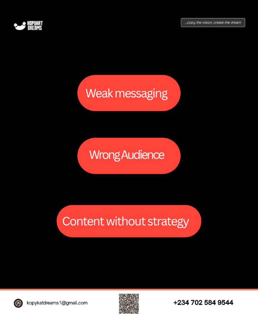 KopykatD's tweet photo. You can post every day and still struggle to get results if your content isn’t built with strategy.
Visibility is good.
Conversions are better.
At Kopykat Dreams, we help brands create content that doesn’t just look good it works.
#KopykatDreams #ContentMarketing #DigitalStrategy https://t.co/LA8Jc8ZHqa