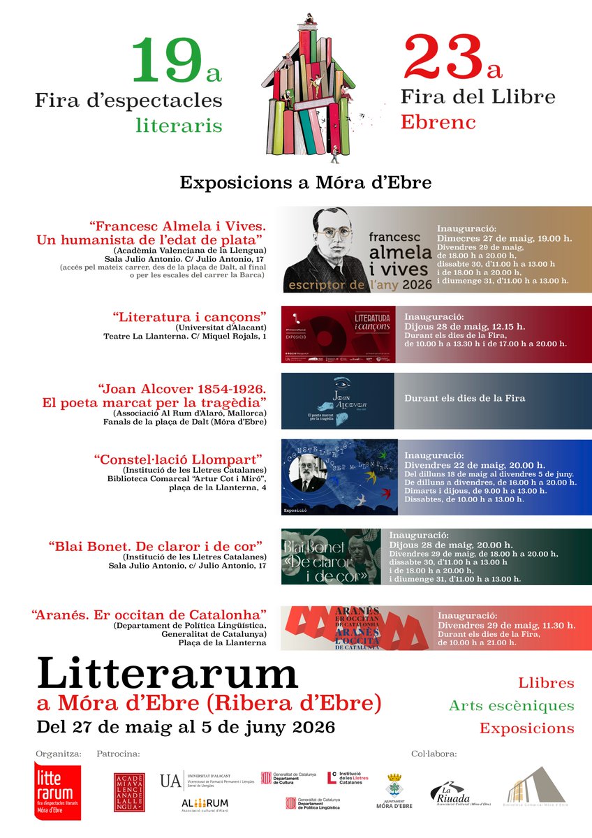 AVLoficial's tweet photo. Arriba a la @firalitterarum, a Móra de l’Ebre, l’exposició «Francesc Almela i Vives, humanista de l’edat de plata», que l’AVL dedica al seu escriptor de l’any. S'inaugura el 27 de maig, a les 19 h, amb l’assistència dels acadèmics @AVCalpe i Josep Palomero. https://t.co/cwTmo7gXc2