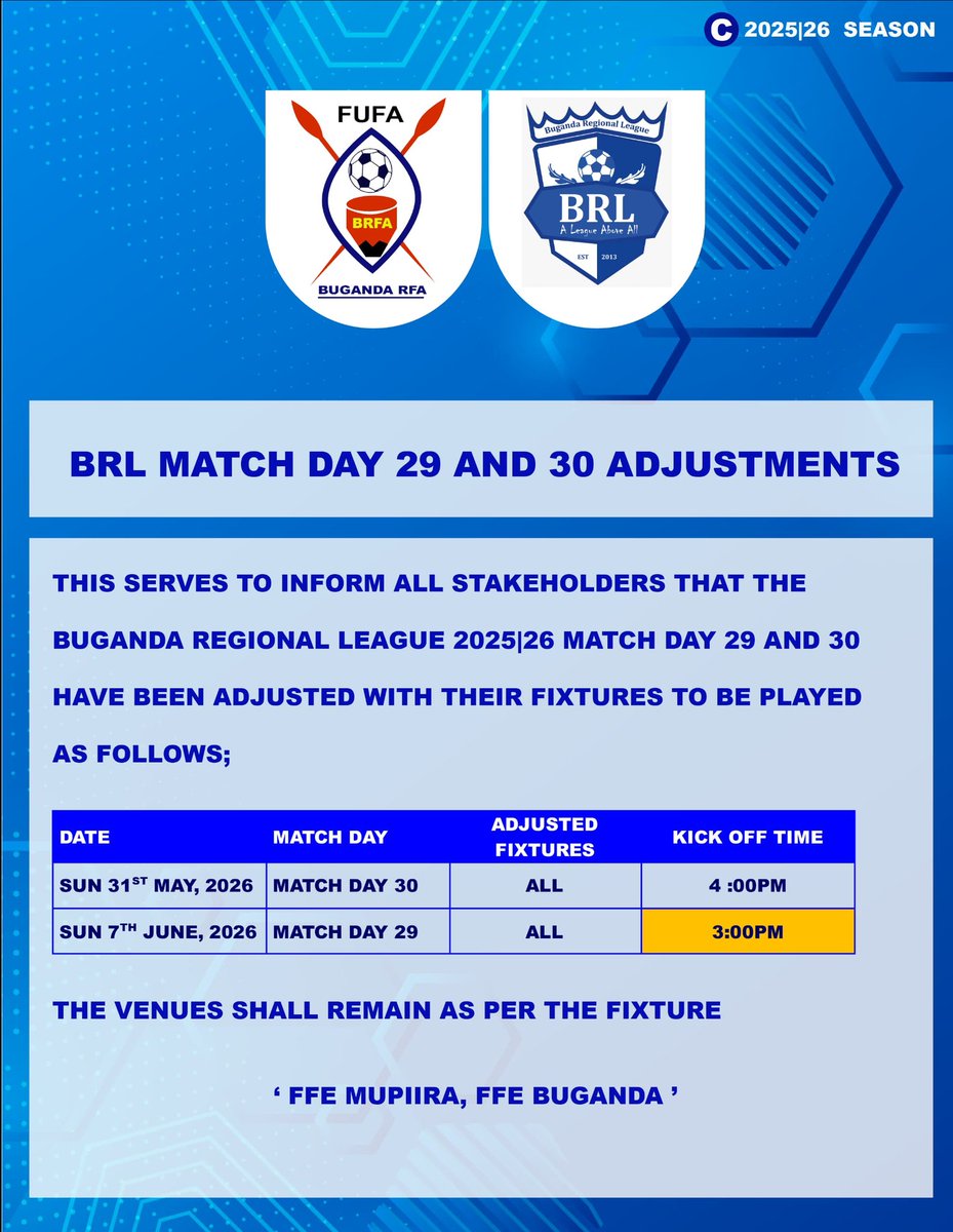 BugandaRFA's tweet photo. Kindly take note

@BuwamboUnitedFC @fc_kira39537 @OfficialFUFA @WobzUtd https://t.co/tVUMchPmnx