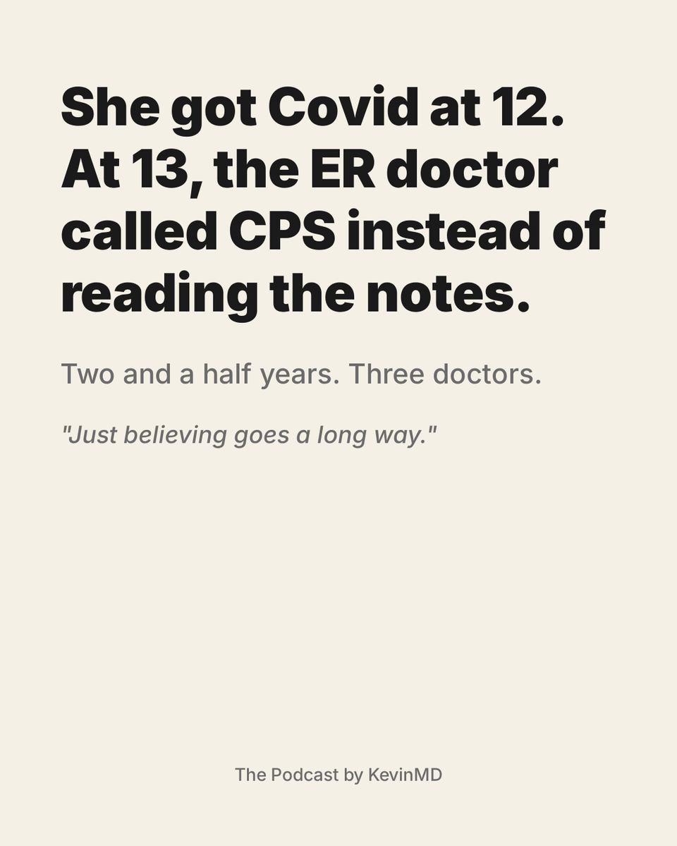 kevinmd's tweet photo. A mother asked an ER attending to check her daughter's chart before judging the dose. The attending didn't read it. She called CPS instead.
 
The patient was 13 years old. Her name is Lily Fernando.
 
June 2020: healthy 12-year-old gets Covid with the family. Ten days later the family recovers. Lily does not.
 
The 30 months that followed: POTS. MCAS. Tick-borne illness treated with doxycycline. A round of PT and OT to learn to walk again. A second Covid infection that reignited everything twice as hard. Anaphylaxis to MRI contrast. A medication trial for chronic pain that produced serotonin syndrome and left her in a tilted-space wheelchair, unable to sit up on her own.
 
A neurologist documented scheduled diphenhydramine. On it Lily was alert, schoolwork came back, reactions calmed. The treatment plan was in the chart.
 
In the ER the attending was concerned about the dose. The mother asked her to read the prescribing notes. The attending didn't. She filed a report with Child Protective Services. In Wisconsin a medical-neglect report also triggers a criminal investigation. The family cooperated, the social worker reviewed the entire record, and the family was cleared.
 
The mother then vetted autonomic specialists across the country and found one in Virginia. At the first appointment, before any history was taken, the new doctor said "I believe you."
 
Lily, now 14, says it was probably the best moment of her life.
 
Linda Bluestein, MD, who treats POTS, MCAS, and hypermobility patients, frames the structural lesson: imaging is a snapshot, taken supine, not upright, not dynamic. Labs are point-in-time samples. Normal results don't rule out a diagnosis. They constrain the differential. Listening to the history is not optional. It is the diagnostic instrument.
 
The marginal cost of reading the prescribing physician's notes in the chart is roughly zero. The marginal cost of not reading them, in this case, was a CPS investigation and a criminal investigation against a family that turned out to be cleared.
 
Listen to the full conversation on The Podcast by KevinMD. Link in the replies.
 
What is the single change to an ER workflow that would make "read the prescribing notes before reporting" the default rather than the exception?
 
#PatientAdvocacy #ThePodcastbyKevinMD