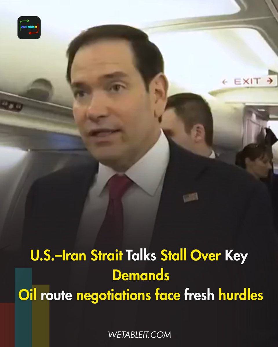 We_Table_It's tweet photo. U.S.–Iran negotiations over the Strait of Hormuz remain stalled over tolls, sanctions relief, and frozen assets as tensions continue around one of the world’s most critical oil routes.

#WeTableIt #Iran #OilMarkets #GlobalSecurity https://t.co/6L6GTygUcg