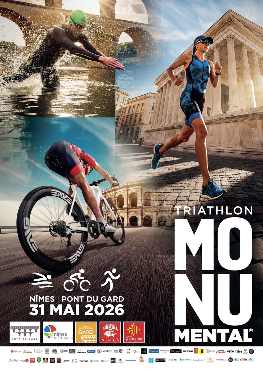 CreditMutuelDLE's tweet photo. 🏛️ Grande première du Triathlon Monumental Nîmes Pont du Gard ce 31 mai ! 📅

Un triathlon standard (1,9km de natation, 90km de cyclisme et 21km de course à pied), également disponible en relais, et un triathlon courte distance (1,5km de natation, 40km de cyclisme et 10km de course à pied) au programme ! 🏊🚴🏃‍➡️

📺 Au cœur du patrimoine gardois, 1.500 triathlètes sont attendus pour cette première, à suivre sur la @lachainelequipe en premium.

#TriathlonMonumentalNîmesPontduGard #TriathlonMonumental #triathlon #creditmutuelnimescarrédart #creditmutuelmediterranéen #creditmutuel #lecreditmutueldonnelelan