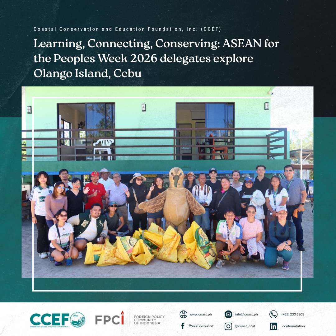 CCEF_PH's tweet photo. 🌿ICYMI: Learning, connecting, and conserving! Delegates of the ASEAN For the Peoples Week 2026 joined CCEF at the Olango Island Wildlife Sanctuary—the PH’s first Ramsar Site.  #ASEANForThePeoplesWeek 

𝘙𝘦𝘢𝘥 𝘮𝘰𝘳𝘦: https://t.co/KGlTzjhAbN https://t.co/ZY5cAB9vVi