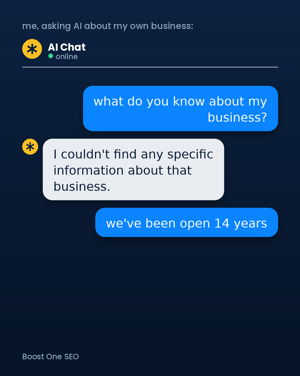 boostoneseo's tweet photo. Asked AI about my own business. It had never heard of me, then doubted I existed at all.

If ChatGPT can't find you, your next customer can't either.

Free 15-min visibility check 👉 https://t.co/W7VD24ONaY https://t.co/n2GFDHavlY