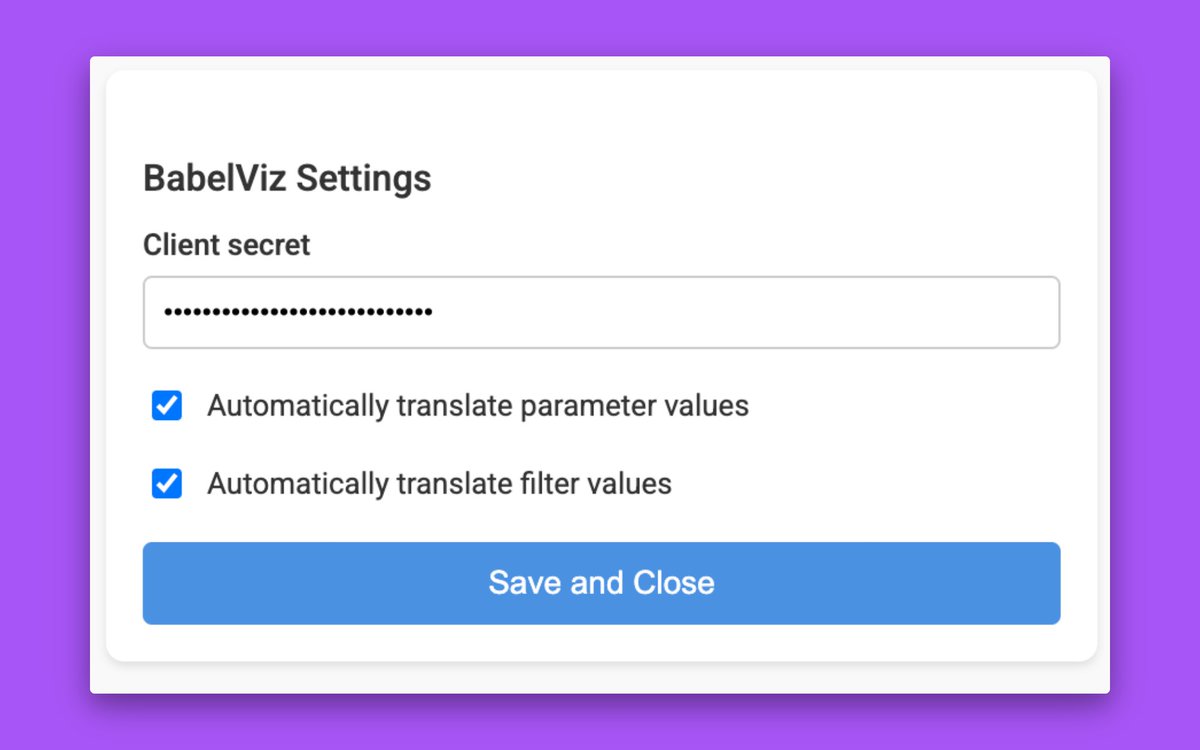 BabelViz's tweet photo. We’ve just released a new BabelViz update.  

BabelViz now supports automatic translation of parameter and filter values directly with the core translator.  

This feature is opt-in and can be enabled per dashboard, meaning no more Parameter Action workarounds. https://t.co/dxvEcAWXB4
