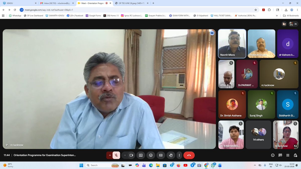 IGNOULucknow's tweet photo. IGNOU Regional Centre, Lucknow organized a Virtual Orientation Programme for Examination Superintendents/Functionaries for Term End Examination June -2026 under the jurisdiction of the Regional Centre, Lucknow on Monday, 25th May, 2026 through Google Meet. https://t.co/bot6qgJXH4