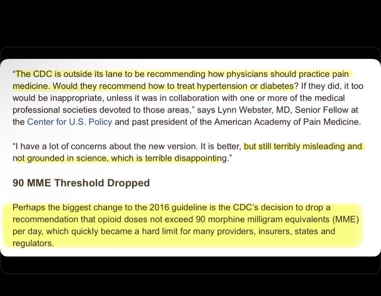 FindingHolm's tweet photo. This is what happened to chronic pain patients in the US using the Opioid Crisis as cover to remove access to the opioid pain meds that allowed us to live a life…

In 2016 this is how the SOCIAL MURDER of chronic pain patients started as just “advice &amp; review” by the CDC 🤬 https://t.co/syJQl7yPcY
