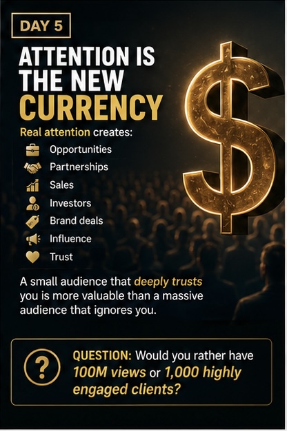 kovanis's tweet photo. Why Attention Is the New Currency!

Attention has become one of the most valuable assets in business.

Not followers.

Not vanity metrics.

Real attention.

Because attention creates:
• opportunities
• partnerships
• sales
• investors
• brand deals
• influence
• trust
A small audience that deeply trusts you is more valuable than a massive audience that ignores you.
That’s why niche creators are thriving right now.
Modern media is no longer just entertainment.
It’s infrastructure for business growth.
The companies that understand media will dominate the next decade.
Question:
Would you rather have:
100M views or 1,000 highly engaged clients?
#Marketing #Media #BusinessStrategy #CreatorEconomy #Entrepreneurship