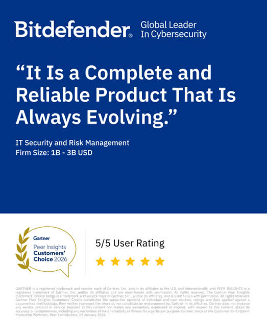 Bitdefender_Ent's tweet photo. Bitdefender GravityZone is a unified platform that secures your entire organization, helping teams prevent attacks more efficiently and respond faster with less overhead.  
Read this 5/5 user rating and review on Gartner® Peer Insights™ to learn how GravityZone helps stop modern and emerging threats: 🔗 https://t.co/VueQCPB2f4.