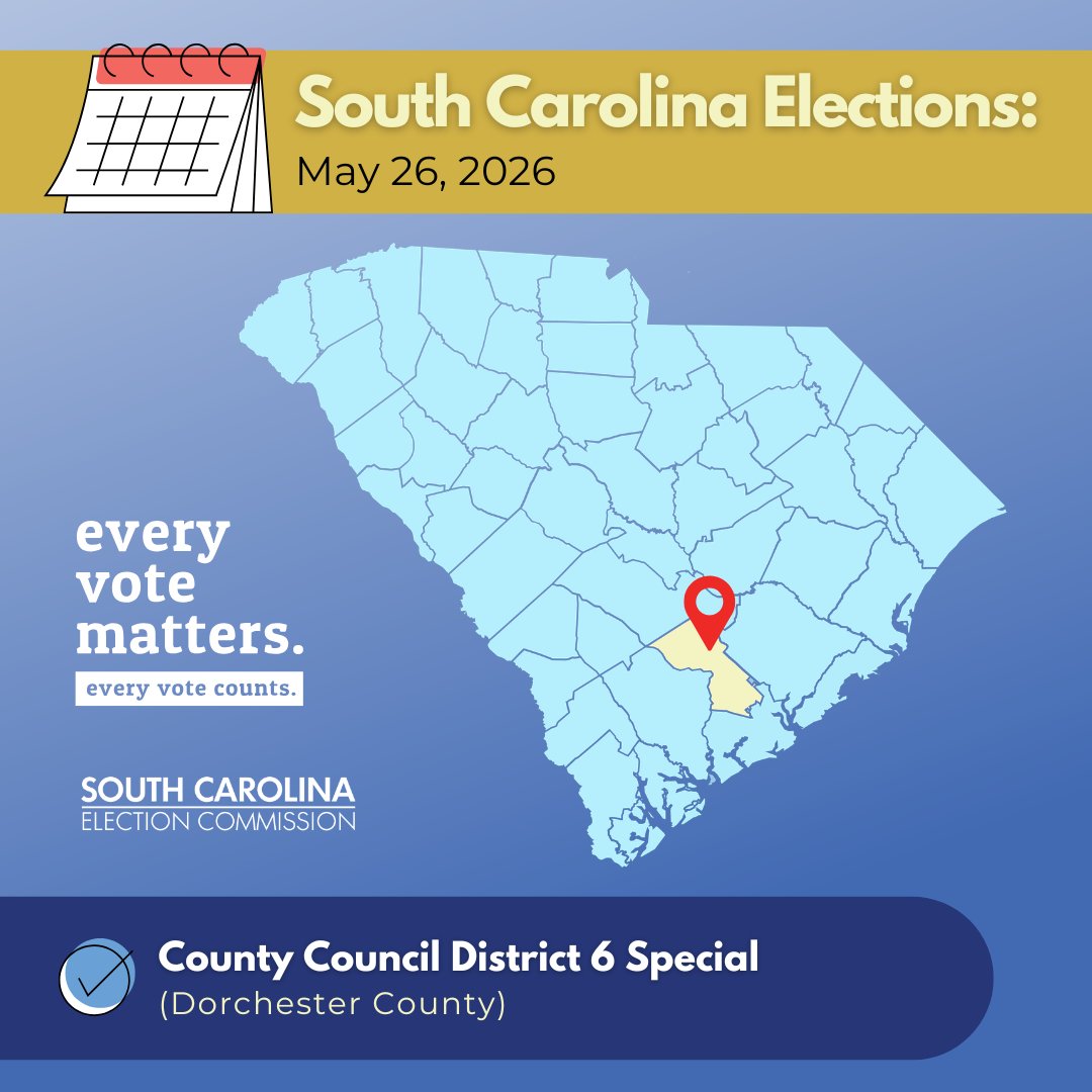scvotes's tweet photo. Good morning, Dorchester County, and happy Election Day!

🗳️County Council District 6 Primary

Sample ballot, polling place &amp; more: https://t.co/gg8U0tzzTi. https://t.co/Xg9zfEhj6z