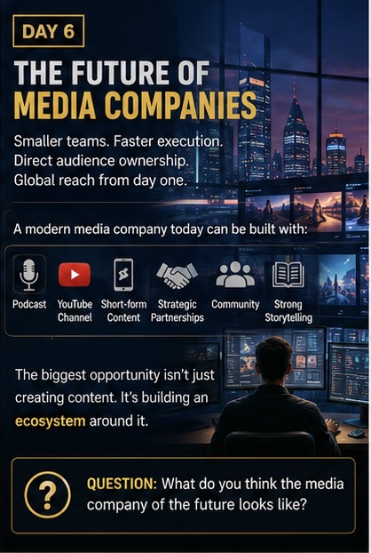 kovanis's tweet photo. The Future of Media Companies!

The next generation of media companies may look very different from traditional studios.

Smaller teams.
Faster execution.
Direct audience ownership.
Multi-platform distribution.
Global reach from day one.
A modern media company today can be built with:
• a podcast
• a YouTube channel
• short-form content
• strategic partnerships
• community
• strong storytelling
That’s why creators are becoming founders…
and founders are becoming media companies.
We’re entering an era where media is no longer a department.
It IS the business.

The biggest opportunity right now isn’t just creating content.
It’s building an ecosystem around it.
Question:
What do you think the media company of the future looks like?
#FutureOfMedia #ContentStrategy #Podcasting #DigitalMedia #Entrepreneurship