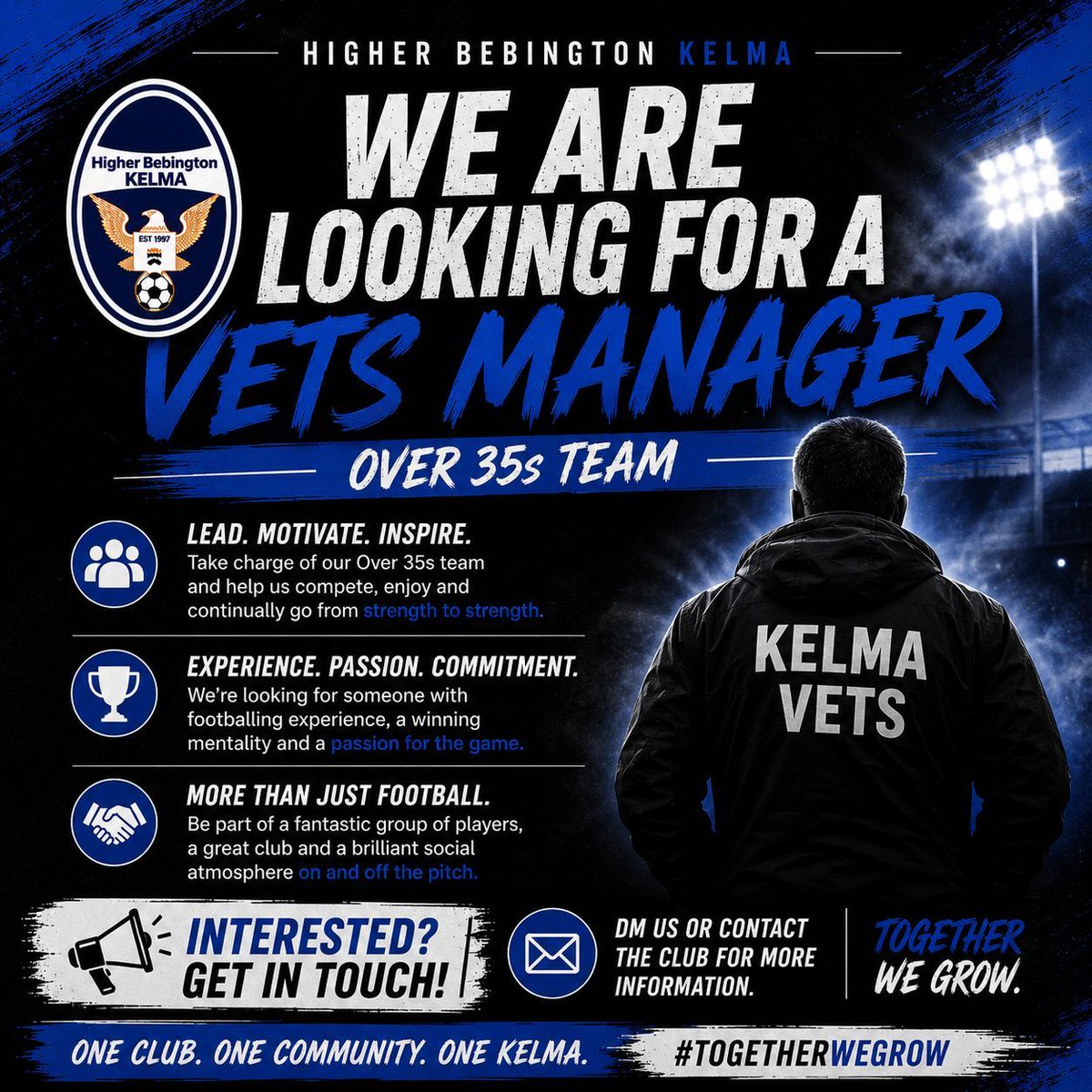 HBKelmaFC's tweet photo. We are looking for someone to manage our vets side for the upcoming season. 
Whilst the squad has to be aged 35+, we're willing to accept applications of all ages for this fun yet competitive position.

Drop us a message on Twitter or Instagram if you're interested. https://t.co/zjouF5S8Q0