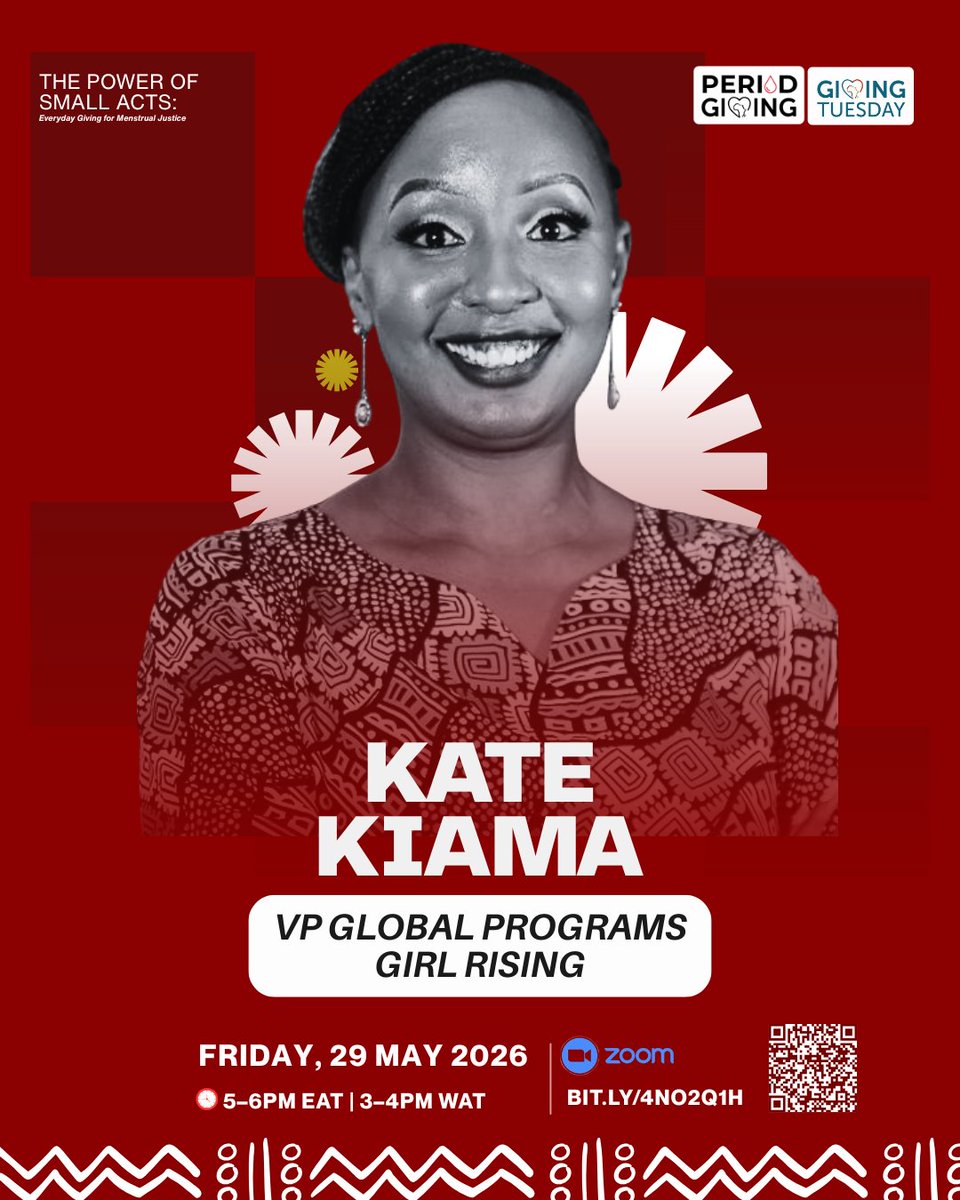 GivingTueAfrica's tweet photo. Speaker announcement 📣

We're excited to welcome Kate Kiama to the #PeriodGiving Webinar.

A lawyer, girls' rights advocate, and Vice President of Global Programs at Girl Rising.

🔗 https://t.co/ZRyEeR6xoI https://t.co/r6ZQ92XwXO