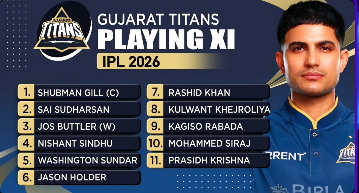 ShivTrilokiNath's tweet photo. Both Teams XI for tonight's Qualifier 1 at #Dharamsala
#Qualifiers1
#RCBvGT
#IPl2026 https://t.co/RpJQl2OlzJ