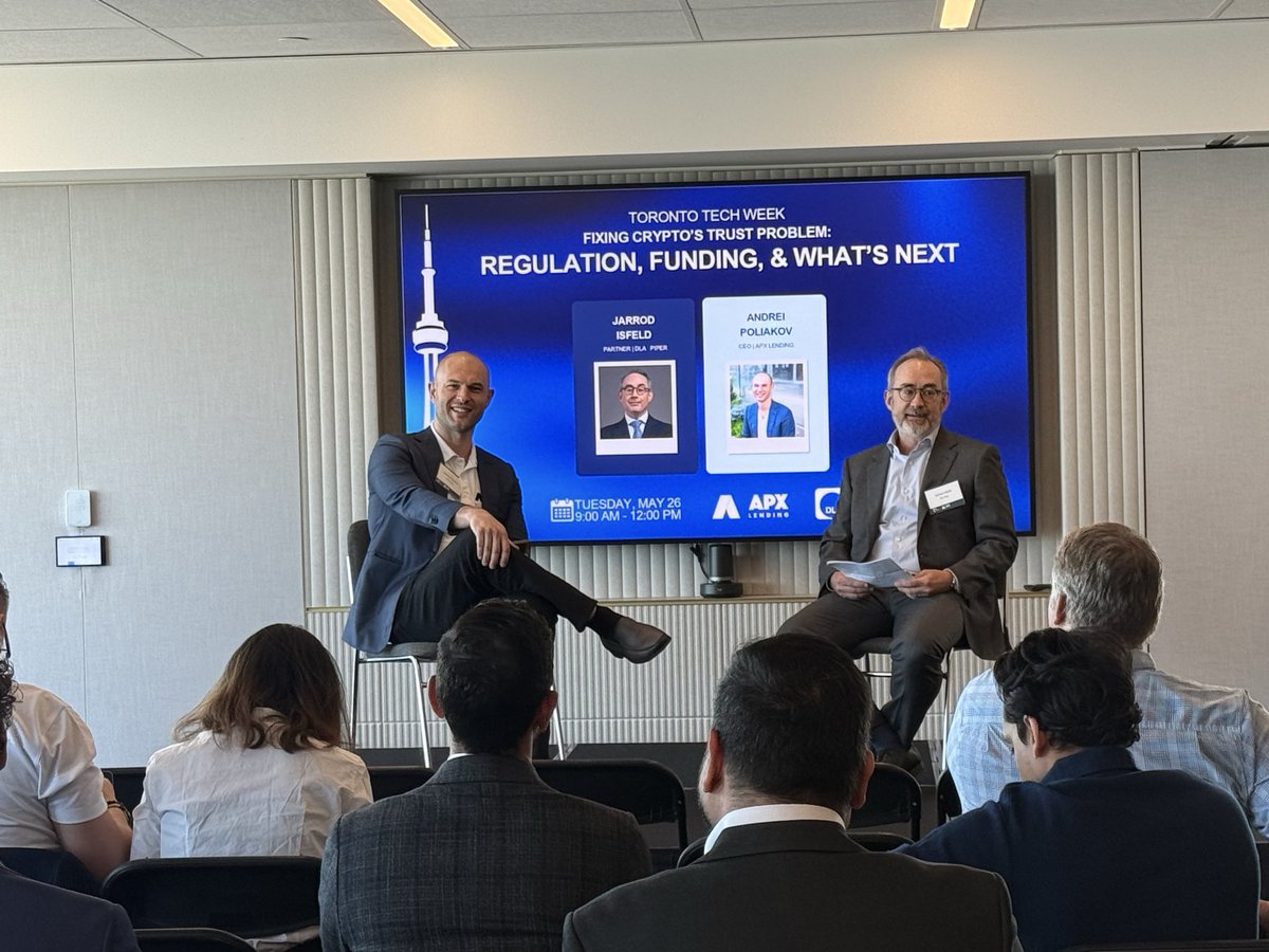 APXLending's tweet photo. Kickstarting our first conversation for the morning with Jarod Isfeld @DLA_Piper for @TOtechweek 🔥 https://t.co/WvkvPmhAzB