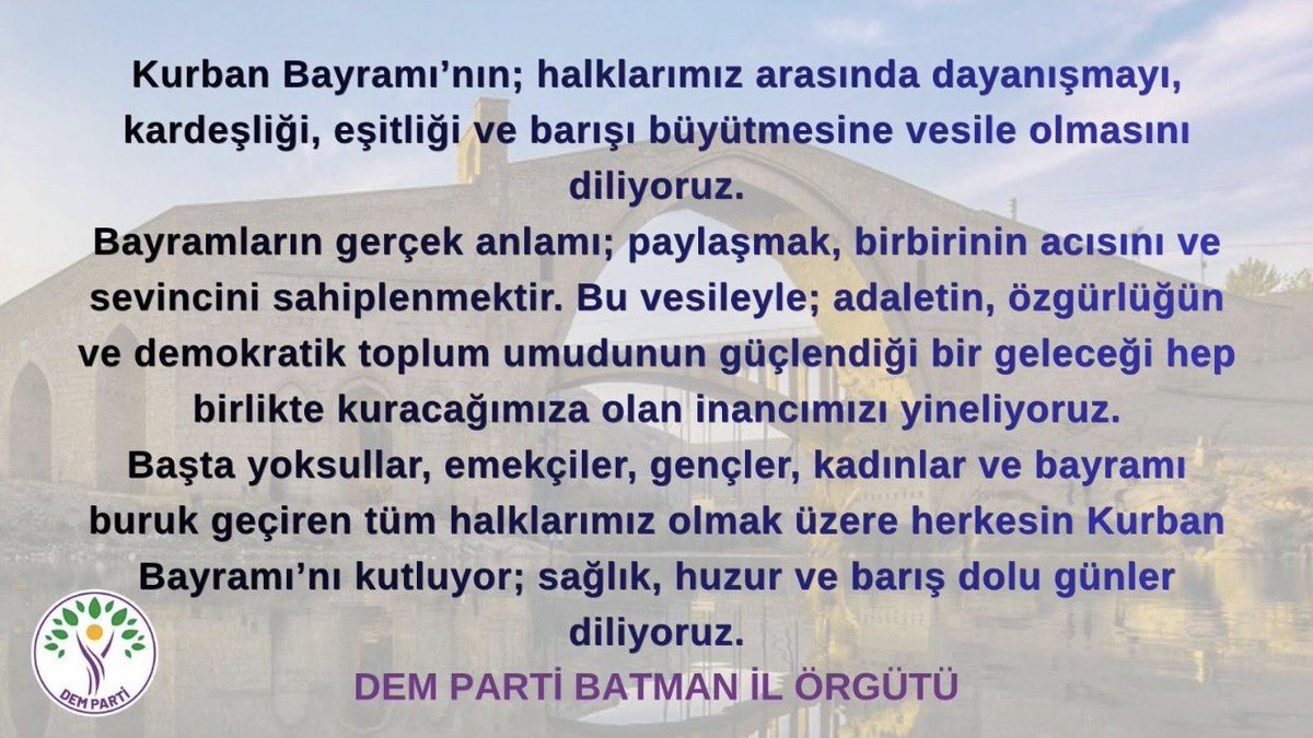 DEMBatman's tweet photo. Kurban Bayramının barışa ve özgürlüğe vesile olmasını diliyoruz. https://t.co/FE5o9h8IdK