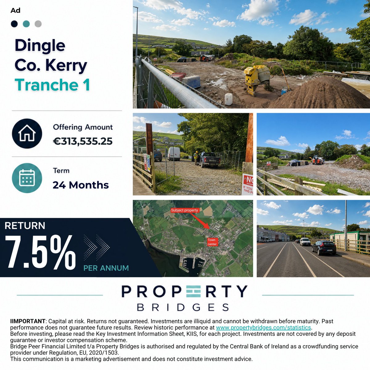 PropertyBridges's tweet photo. #Ad 🚨Dingle, Co. Kerry - Tranche 1 | Live TOMORROW @10 A.M.🚨

💸 Target returns up to 7.5% p.a.

⚠️ Investments involve risk, including potential loss of capital
🔗 Full risk warning https://t.co/nFWwTdeSpM
📄 KIIS: https://t.co/DGGkUvFiZK
🌐 https://t.co/E6cHqzz3sx https://t.co/5Pbubs0r7r