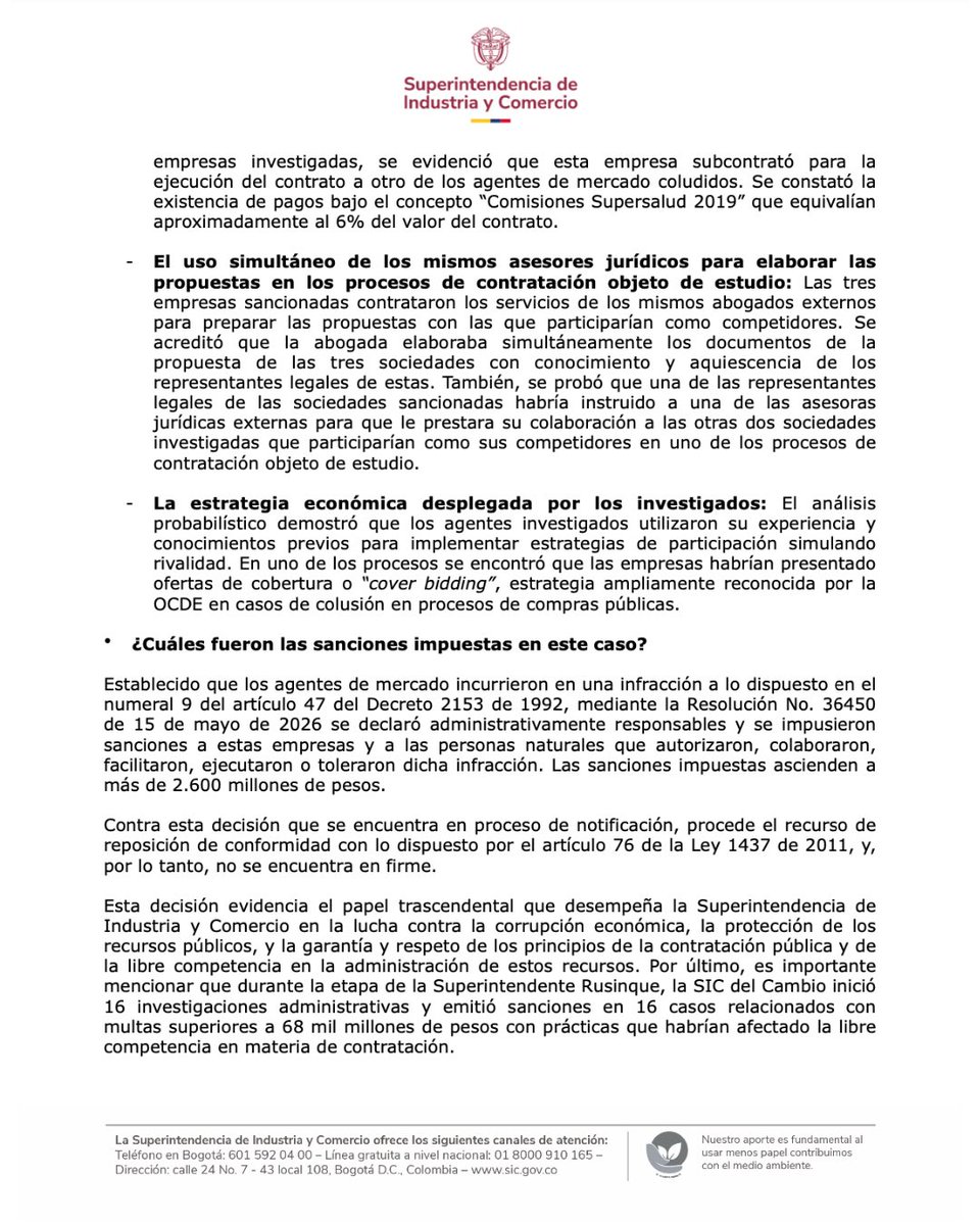 sicsuper's tweet photo. #Atención🚨#LaSICDelCambio sancionó a 3 empresas de publicidad, marketing y eventos por coludirse en procesos de contratación pública entre 2019 y 2023. Las multas superan los $2.600 millones por afectar la libre competencia en contratos estatales. https://t.co/YkOYqRxh4i