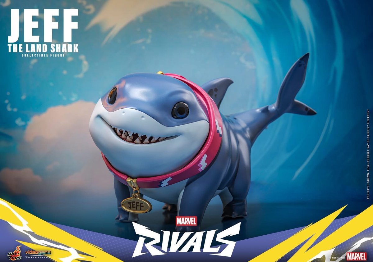 preterniadotcom's tweet photo. Hot Toys Marvel Rivals Jeff the Landshark collectible figure. Doesn’t appear to have a specific scale but measures about 4 inches tall &amp; 7 inches long. https://t.co/sGYkzjWLp6