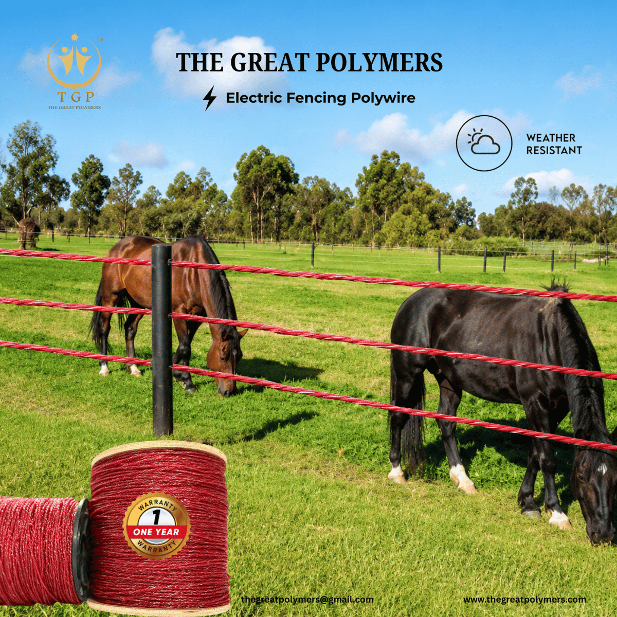 thegreatpolymer's tweet photo. Livestock Fence Poly wire for Smart Boundary control  -1 Year Guaranteed Protection Against Rust, Breakage & Harsh Weather Damage –THE GREAT POLYMERS/INDIA

Whatsapp Number +91 8160345999
Check out the website: https://t.co/V6475dlanM

#ElectricFence #PolyWire #LivestockFencing #FarmFencing #ElectricFenceWire #AgricultureSolutions #ConductiveWire #RustFree #TheGreatPolymers #MadeInIndia #USAFarming #AustraliaFarming #NewZealandAgriculture #CanadaLivestock #SouthAfricaFarming