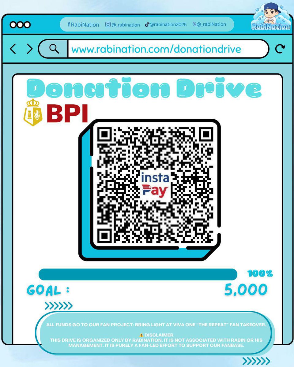 _rabiNation's tweet photo. A huge THANK YOU to everyone who donated, shared, and supported this project. Together, we raised a total of PHP 5,250.00 as of May 26, 2026! π
Your kindness proves that this is more than just a fandom β itβs a family. π©΅
#RabiNation #DonationDrive https://t.co/QzHhyyNpNn