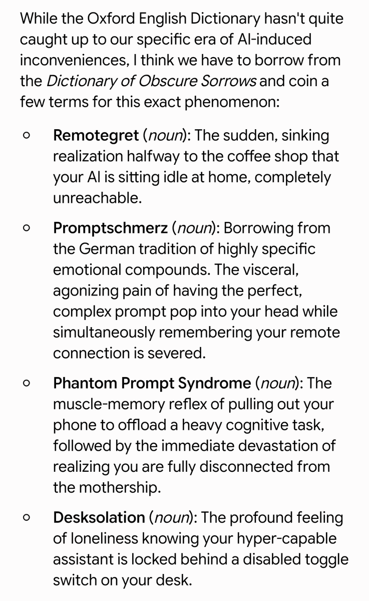 joreilly's tweet photo. Maybe (in German) Fernzugriffsvergessenheitsschmerz (the pain of forgetting remote access),😄. Other options suggested by Gemini! https://t.co/bN6cGXsJhx