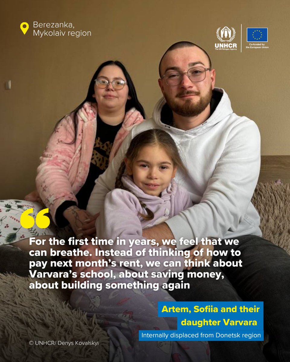 UNHCRUkraine's tweet photo. “For the first time in years, we can think about the future”.

With support 🙏from donors like the European Union @echo_eu 🇪🇺, UNHCR and partners continue to provide housing solutions for internally displaced families across Ukraine 🇺🇦.

👉Read more: https://t.co/KpjtptM2ou https://t.co/MBEDdwBkpV