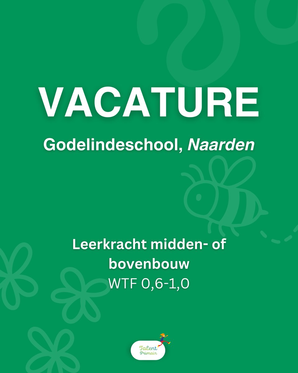 TalentPrimair's tweet photo. De Godelindeschool in Naarden zoekt een enthousiaste leerkracht (0,6-1,0 fte). Werkdagen in overleg, volop ruimte om samen te groeien en goed onderwijs nog beter te maken! 💥

Bekijk snel de vacature! ⤵️

🔗 https://t.co/7dStlhW7Pa

#naarden #vacature #voordeklas https://t.co/vUxle36xtv